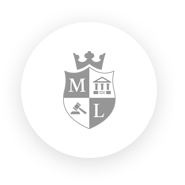 A white circle with the letters ml and an image of a crown.